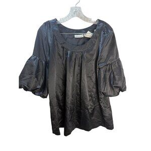 Worthington Womens‎ Black Satin Puff Sleeve Blouse Size L